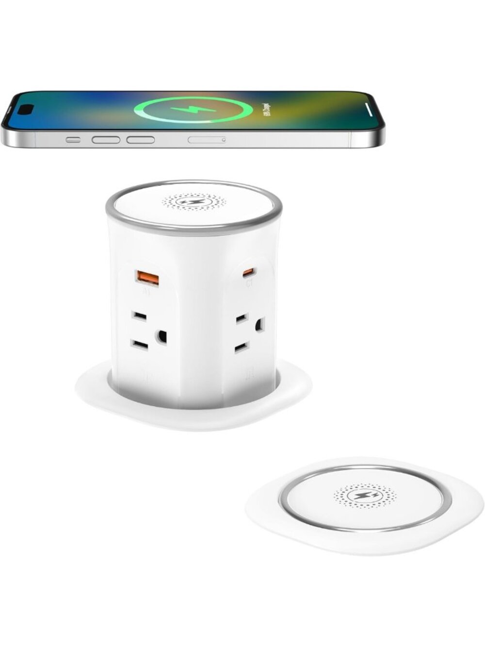 3.15-Inch Pop Up Outlet with Wireless Charger, 4 Outlets & 4 USB Ports, ETL